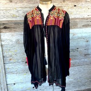 Zara Woman Medium Embroidered Batwing Sleeve Top